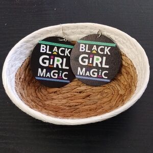 Black 'Black Girl Magic' Round Statement Earrings